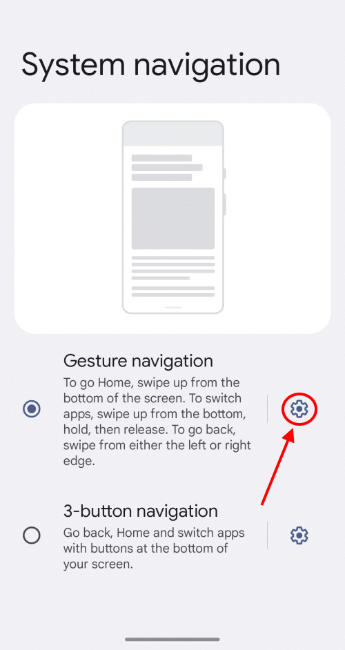 Tap the settings button for Gesture navigation to adjust the settings